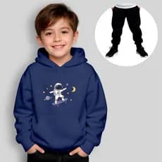 Conjunto Moletom Infantil Canguru + Calça Estampado Astronauta Skatista Inverno Menina Menino