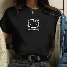 Camiseta Helo kit feminina preta de algodão T-Shirt Promoção
