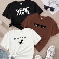 Camiseta feminina de algodão kit com 3 Game Over Óculos Error 404  blusa marrom preta Off white