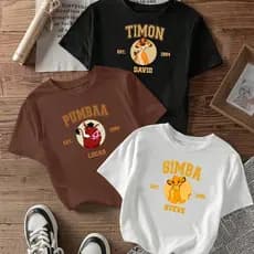 camiseta feminina de algodão kit com 3 Pumba Timon Simba blusa marrom preta Off white