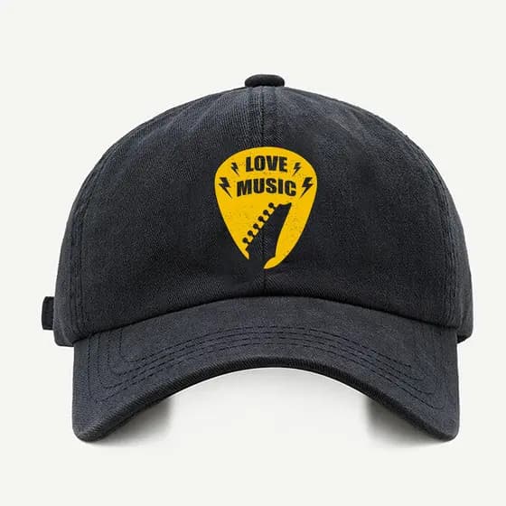 Bone baseball masculino preto Amo Musica Com regualgem cores bege e branco