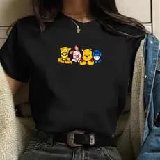 Camiseta turma do ursinho pooh feminina preta de algodão T-Shirt Promoção