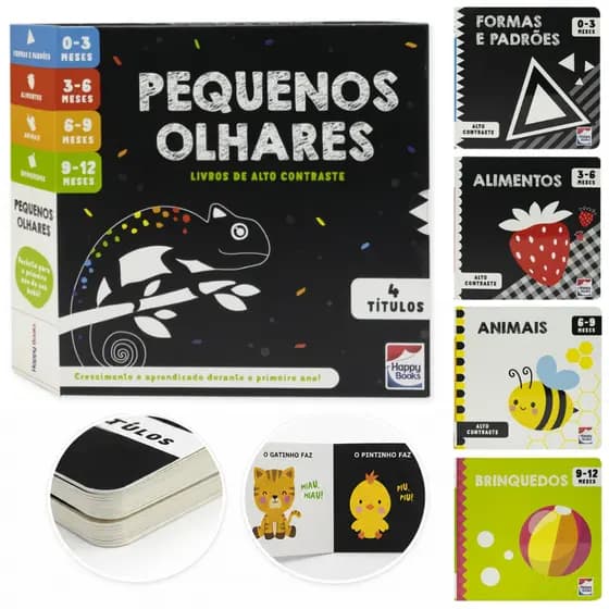 Livrinhos Infantil Bebê Pequenos Olhares Estímulo Visual Alto Contraste Kit 4 Livros de 0 a 12M