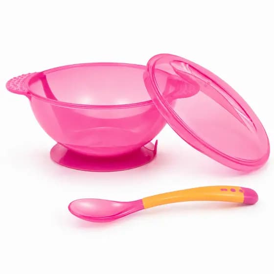 Kit Prato Bowl 400ml com Tampa e Colher Termossensível Rosa Buba Introdução Alimentar Bebê