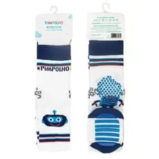 Meia Joelheira Bebê Masculina Antiderrapante Pimpolho 5 a 9 Meses Robô Branca Infantil