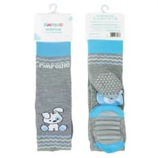 Meia Joelheira Bebê Masculina Antiderrapante Pimpolho 5 a 9 Meses Cinza Bichinhos Infantil