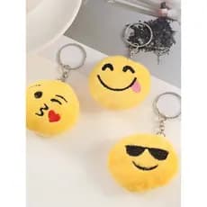 Kit 12 Chaveiro Pingente de expressão engraçado emojiexpressão pingente de pelúcia Flor ou Redondo AMARELO