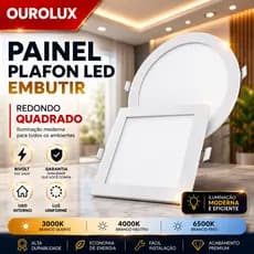 Painel Plafon Luminária Led Embutir Slim Quadrado Redondo Branco 12W 18W 24W Teto Grande Original
