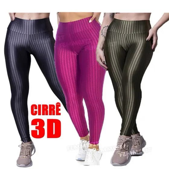 Kit com 2 calças Legging 3D Cirrê Zero Transparência Feminina Academia Legg