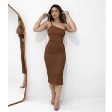 Vestido Feminina Alça Unica Midi Costa Aberta Modinha Confortavel