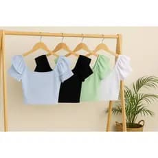 Blusa Cropped Feminina Manga Bufante Babado Canelada Verão