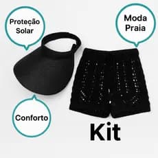 Kit Feminino Moda Praia Viseira + Short Crochê Estiloso