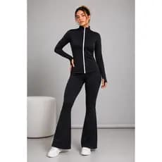 Conjunto Academia Feminino Suplex Premium Jaqueta Manga Longa e Calça Flare