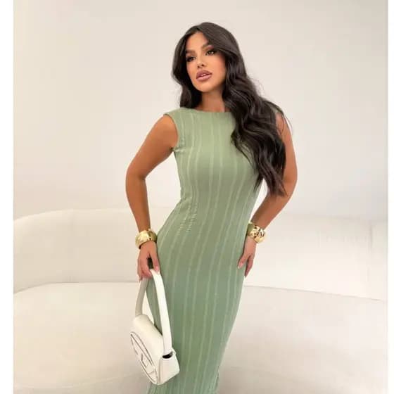 Vestido Midi Karina Ribana Premium Encorpado Feminino Luxo