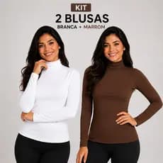 Kit 2 Blusa Viscolycra Gola Alta Cacharrel  Manga Longa Feminina Inverno