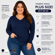 Kit 3 Blusas Plus Size Decote V Feminina Manga Longa Confortável Casual e Elegante Segunda Pele