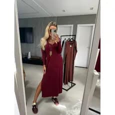 Vestido Longo Feminino com Fenda Malha 100% Algodão Confortável Moda Dia a Dia