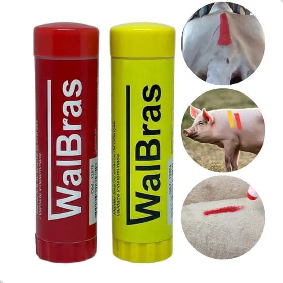Bastão De Cera 68g Identificação e Marcação de Animais Gado Porco Ovelha - 2Un (Vermelho + Amarelo)