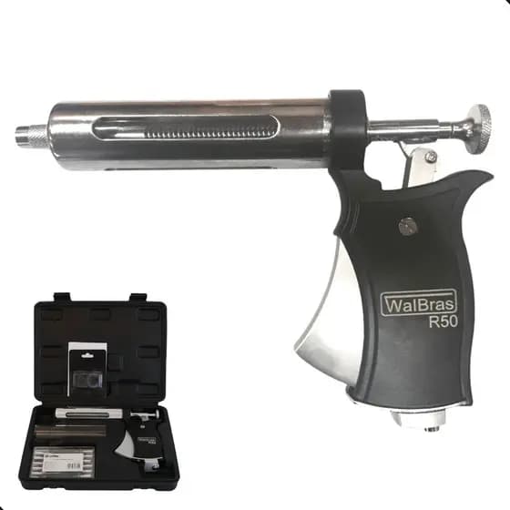 Vacinador tipo Seringa Veterinária Automática Walmur R50 p/ Gado Cavalo Suínos c/ regulagem de doses