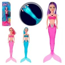Kit Boneca Amy Sereia Acende Luz Na Cauda - Roxa E Rosa Art Brink