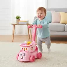 Andador Infantil Menina com Cestinha e Comidinhas 2 em 1 - Bebê Educativo - Carrinho para andar