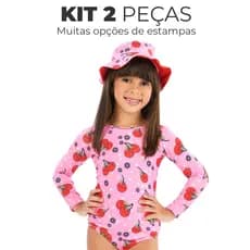 Conjunto Maiô Natação Infantil Biquíni Manga longa Proteção Solar Uv50 Chapéu Com Proteção UV50 Lote Body