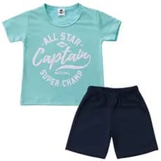 Conjunto Infantil Menino Camiseta Verde Captain + Short Azul Marinho