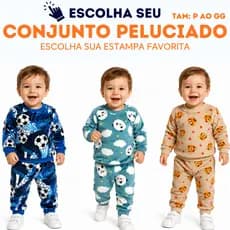 Conjuntos Peluciado Pijamas Bebê e Infantil de Fleece Premium Ultrasoft Masculino Inverno - P ao GG