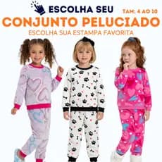 Conjuntos Peluciado Pijamas Bebê e Infantil de Fleece Premium Ultrasoft Feminino Inverno - 4 ao 10