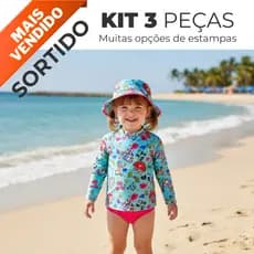 Kit Lote SORTIDO Blusa Proteção Solar Tapa Fralda Chapéu Bebê Infantil Moda Praia Meninas - Biquíni Infantil