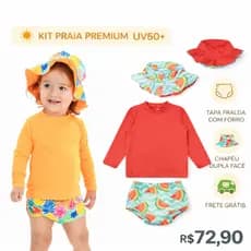 Kit Premium Lote Blusa Proteção Solar Tapa Fralda Chapéu Bebê Infantil Moda Praia Meninas - Biquíni Infantil