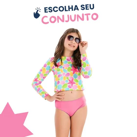 Conjunto Cropped Praia Infantil Menina Proteção Solar UV50
