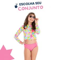 Conjunto Cropped Praia Infantil Menina Proteção Solar UV50