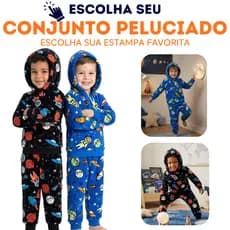 Conjunto Infantil Peluciado Inverno Menino Quentinho Macio Com Capuz – Pijama Fleece Ultrasoft Tamanho 1 ao 3