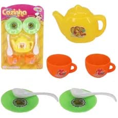 Kit Mini Cozinha Infantil Colorida Com Bule E Xícaras Wellkids 7 Peças Brinquedo Menina e Menino
