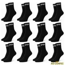 kit com 24 pares meia SPORT PRETA 100% algodão grossa alta qualidade cano alto