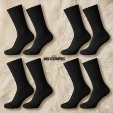 24 Pares Meias Cano Alto Preto / Branca Algodão Premium Unissex Menina Menino