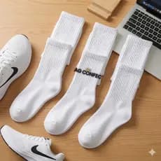 Kit 24 Pares Meias Cano Alto Longo Masculina e Feminina Macia Branca Respirável Unissex