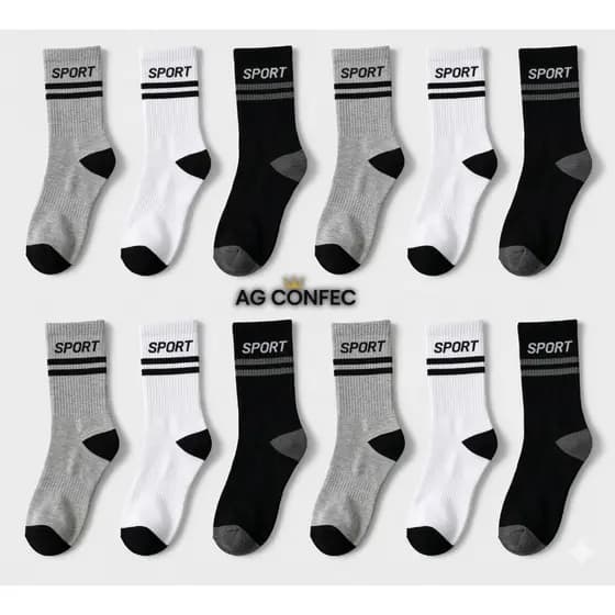 Vários Modelos Kit de 24 Meias Cano Longo Alto Algodão Masculino Feminina Direto da Fabrica