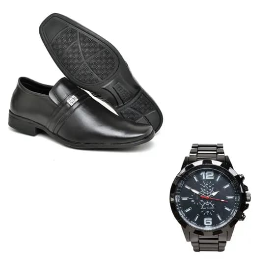 Sapato Masculino Social Elegante Luxo Moderno com Relógio Analógico do 37 o 44