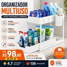 Organizador Multiuso Com 2 Niveis E Bandeja Corredica Preto Caixa Armazenamento Modular