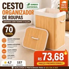 Cesto SuperOrganizador Roupas Grande Tampa Alcas Bambu Sustentavel 70 Litros #materialecologico luxo