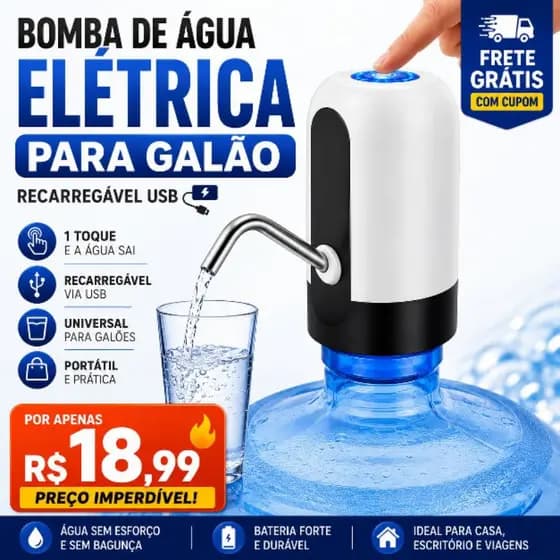 Bomba De Água Elétrica Para Galão Recarregável USB Universal Bebedouro Automático Portátil Original.