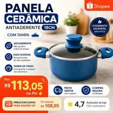 Panela Cerâmica Antiaderente 18cm Azul Com Tampa Cozimento Saudável Durável Fácil Limpeza