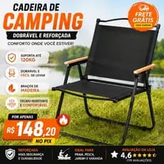 Cadeira De Camping Dobrável Reforçada 120kg Praia Pesca Jardim Confortável Varanda Braço Madeira Top