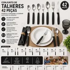 Jogo Talheres 42 Pecas Preto Moderno Aco Inoxidavel Design Resistente