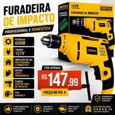 #Furadeira De Impacto Potente #Profissional E Doméstica 600W Completa Leve E Ergonômica Amarela 127V