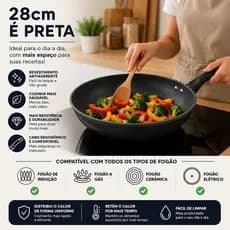 Frigideira Antiaderente Revestimento Nanoceramico 28cm Alta Durabilidade Preta