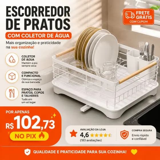 Escorredor Pratos Talheres Coletor Agua Organizador Pia Cozinha Compacto