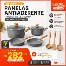 🍳 Jogo de Panelas Ceramica Antiaderente Inducao Cabo Madeira Luxo Jogo de Cozinha Completo Inmetro Cinza
